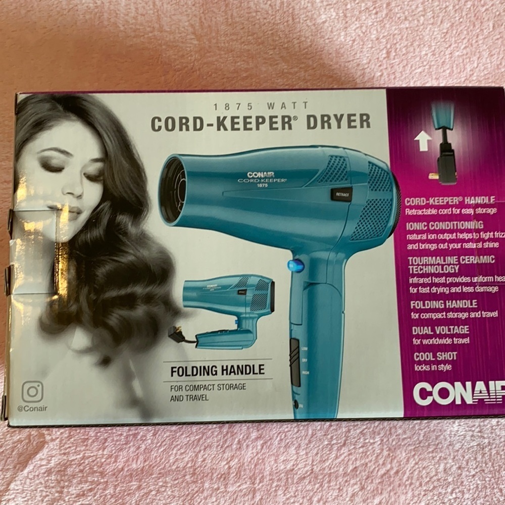 Conair cord keeper hair dryer folding handle blue